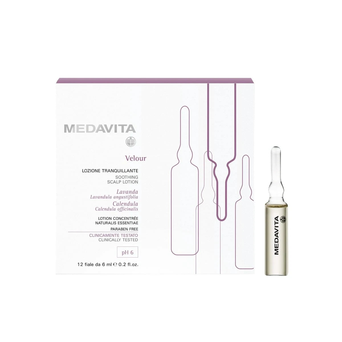 Medavita Velour Soothing Scalp Lotion 12x6ml scalp lotion ampoules #Size_12x6ml