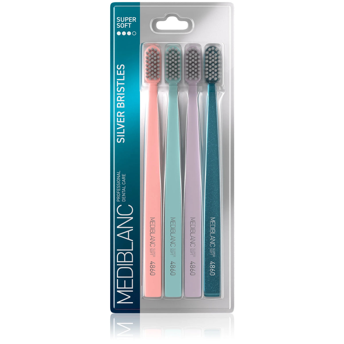 MEDIBLANC Silver Bristles Toothbrushes 4-Pack toothbrushes in pack
